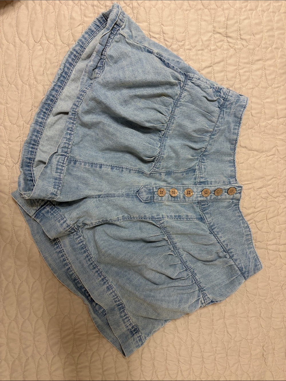 Free People Light Wash Denim Button-Front Shorts